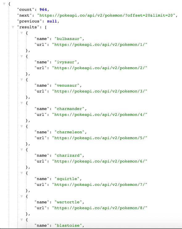 Poke API json response